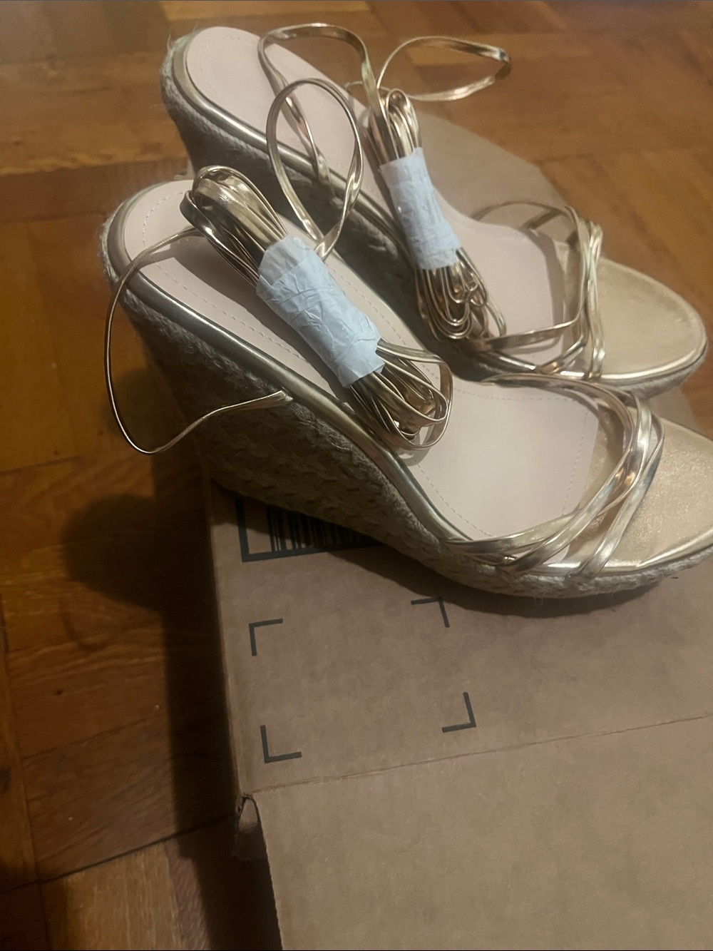 Gold Strappy Wedge Sandals - Women